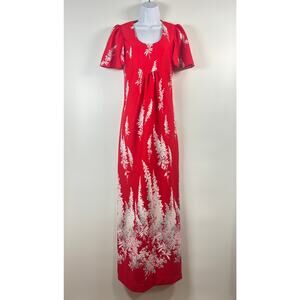 Liberty House Tropicana Vtg Women Dress S Red Floral Muumuu Hostess READ